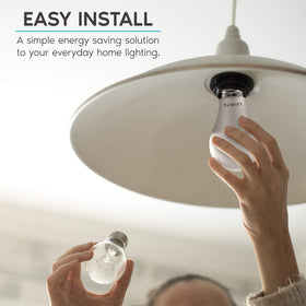 LUXRITE A19 LED bulb highlighting energy savings for lower electricity use.