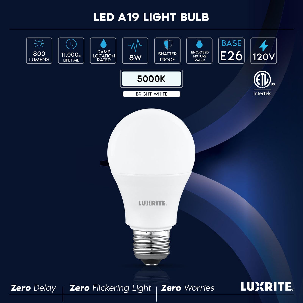 LUXRITE A19 LED bulb long lifespan reduces replacements