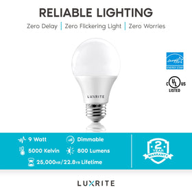 LUXRITE A19 LED bulb six-pack convenient for replacements
