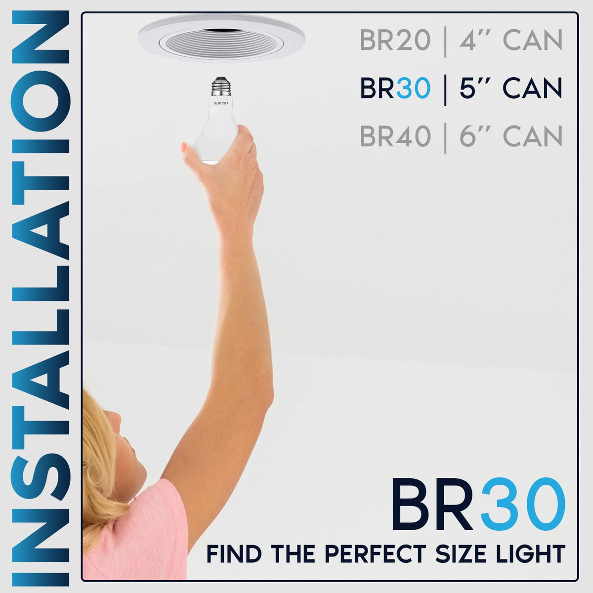 LUXRITE BR30 LED bulbs damp-rated for indoor/outdoor use