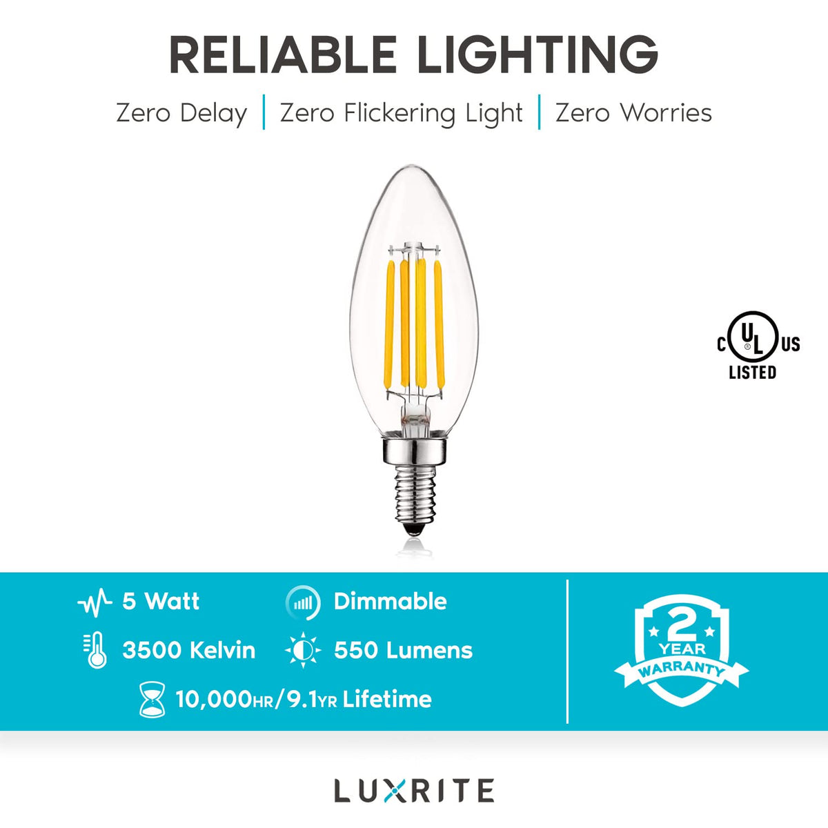 Luxrite damp-location rated bulb suitable for covered outdoor fixtures.