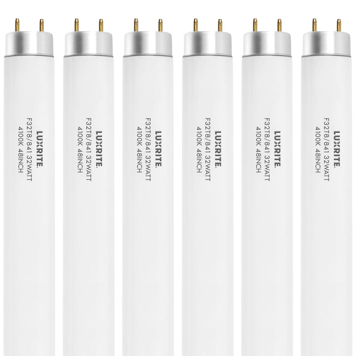 Luxrite F32T8/841 48-inch tube pack6 ready for T8 lighting in commercial spaces.