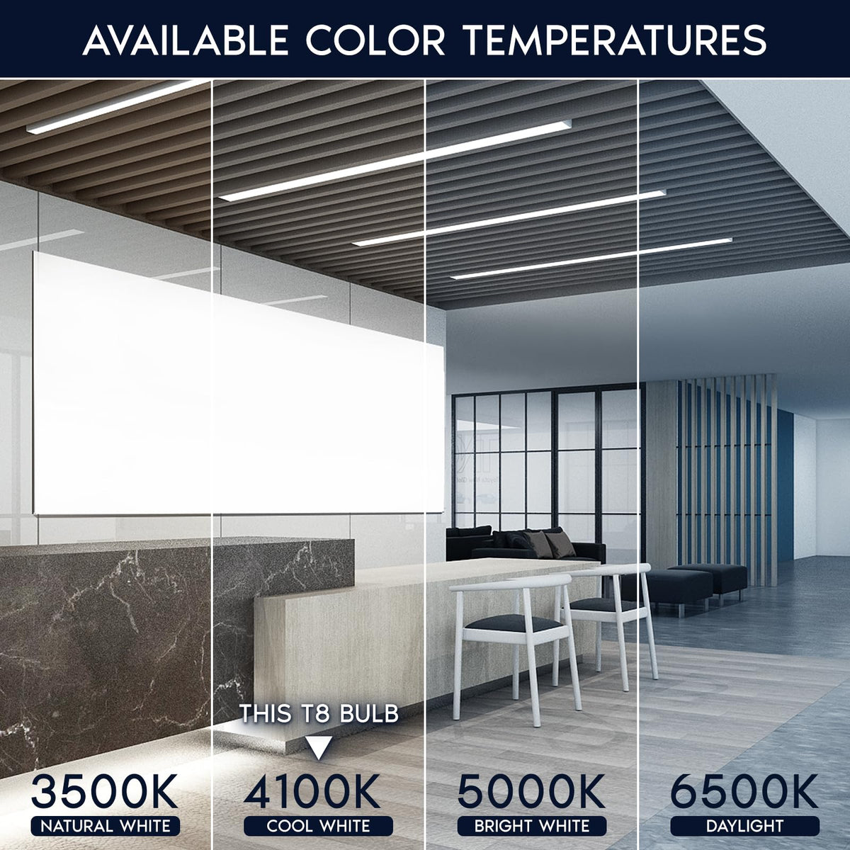 Luxrite F32T8/841 4100K cool white tube brightens offices and workshops.