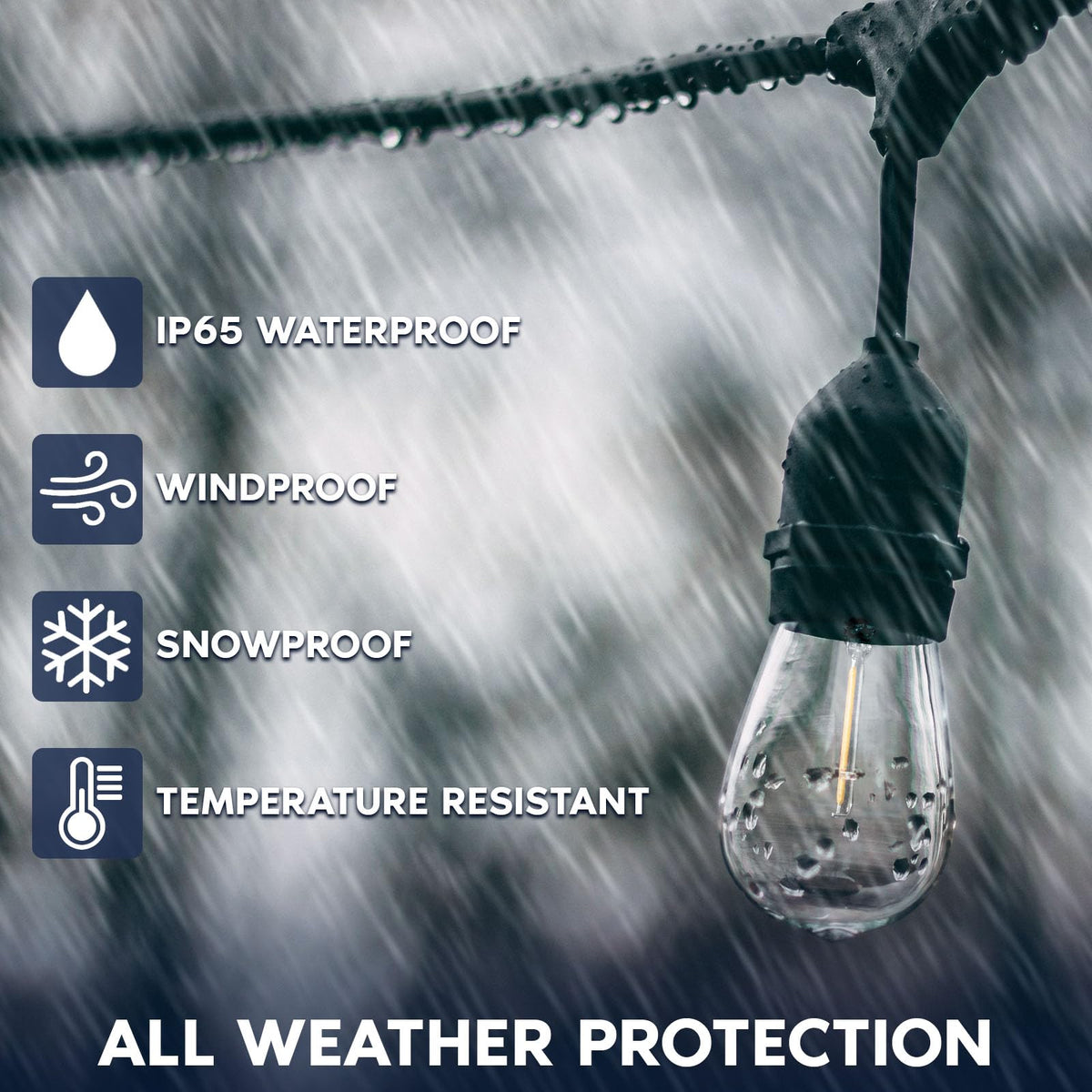 Luxrite IP65 waterproof design withstands rain and snow for outdoor setup