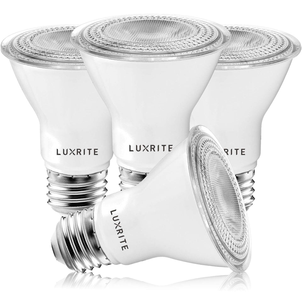 LUXRITE PAR20 LED bulbs pack for versatile indoor and outdoor lighting.