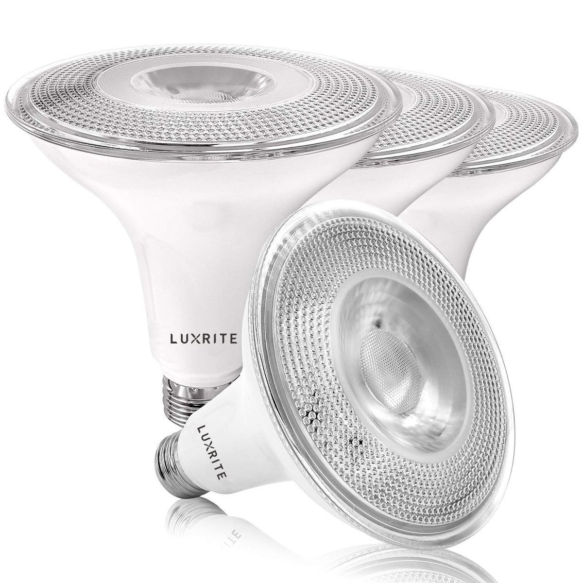 Luxrite PAR38 LED outdoor flood bulb for broad exterior lighting on patios.