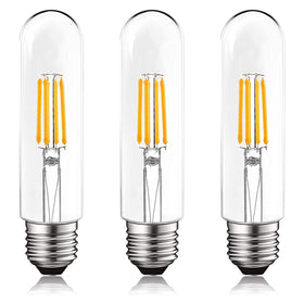 Luxrite T10 bulb with vintage Edison filament for cozy, decorative lighting.