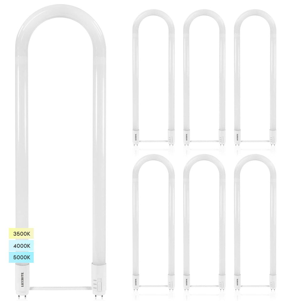 Luxrite U Bend LED tube 3500K lit for natural office lighting.