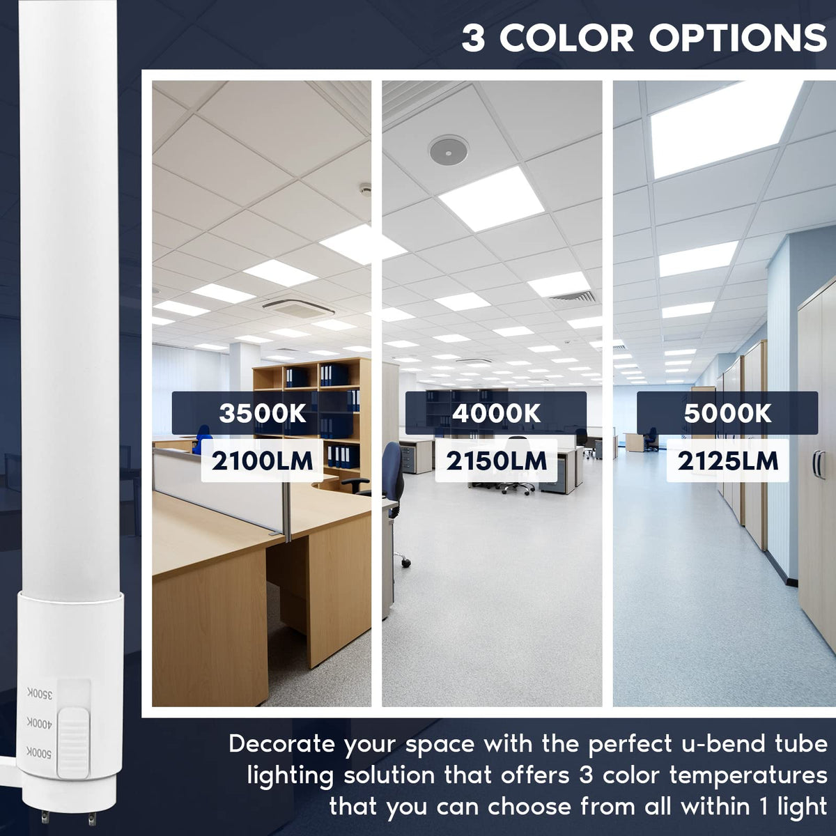 Luxrite U Bend LED tube 4000K lit for crisp workspace illumination.