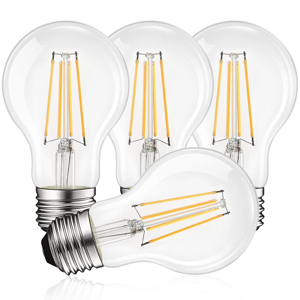 LUXRITE Vintage A19 LED bulb with clear glass filaments for warm, energy-efficient glow