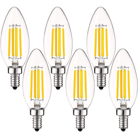 Luxrite Vintage Candelabra Bulb with clear glass filament adds warm ambiance to chandeliers.