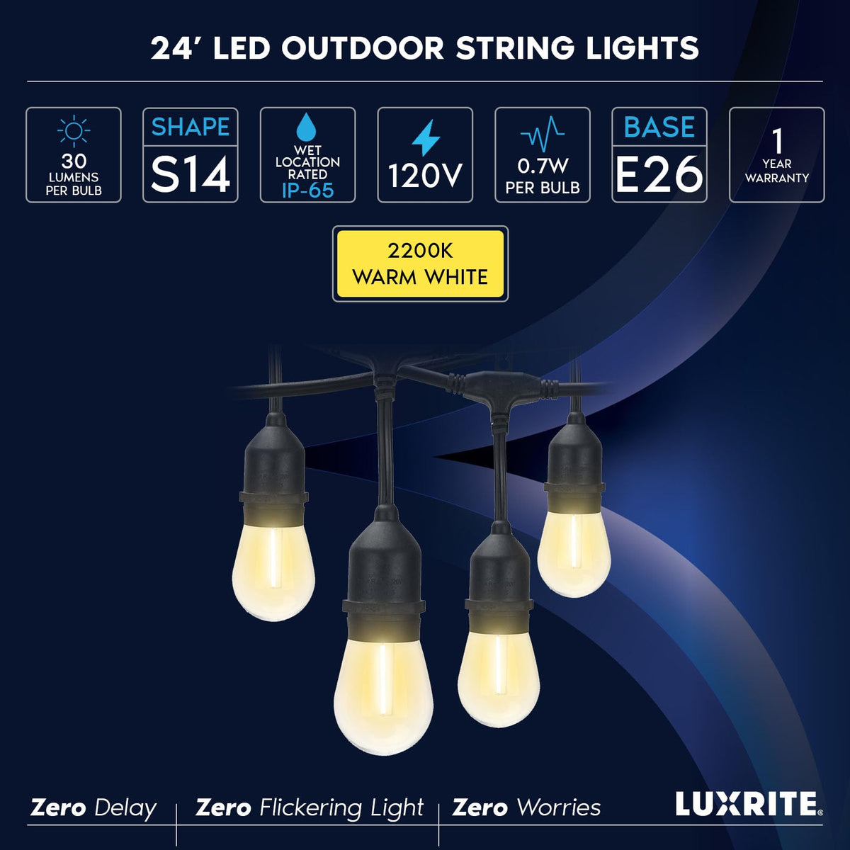 Luxrite warm ambient lighting ideal for outdoor dining and evenings
