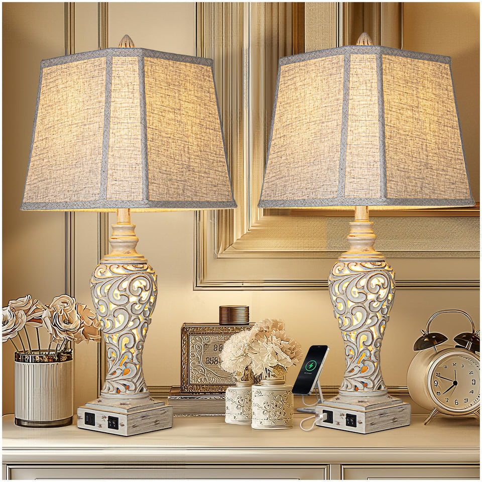 LuxSight Collection bedside table lamps pair providing warm bedroom lighting.