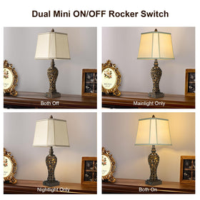 LuxSight Collection faux silk shade close-up highlights warm, inviting bedside lighting.