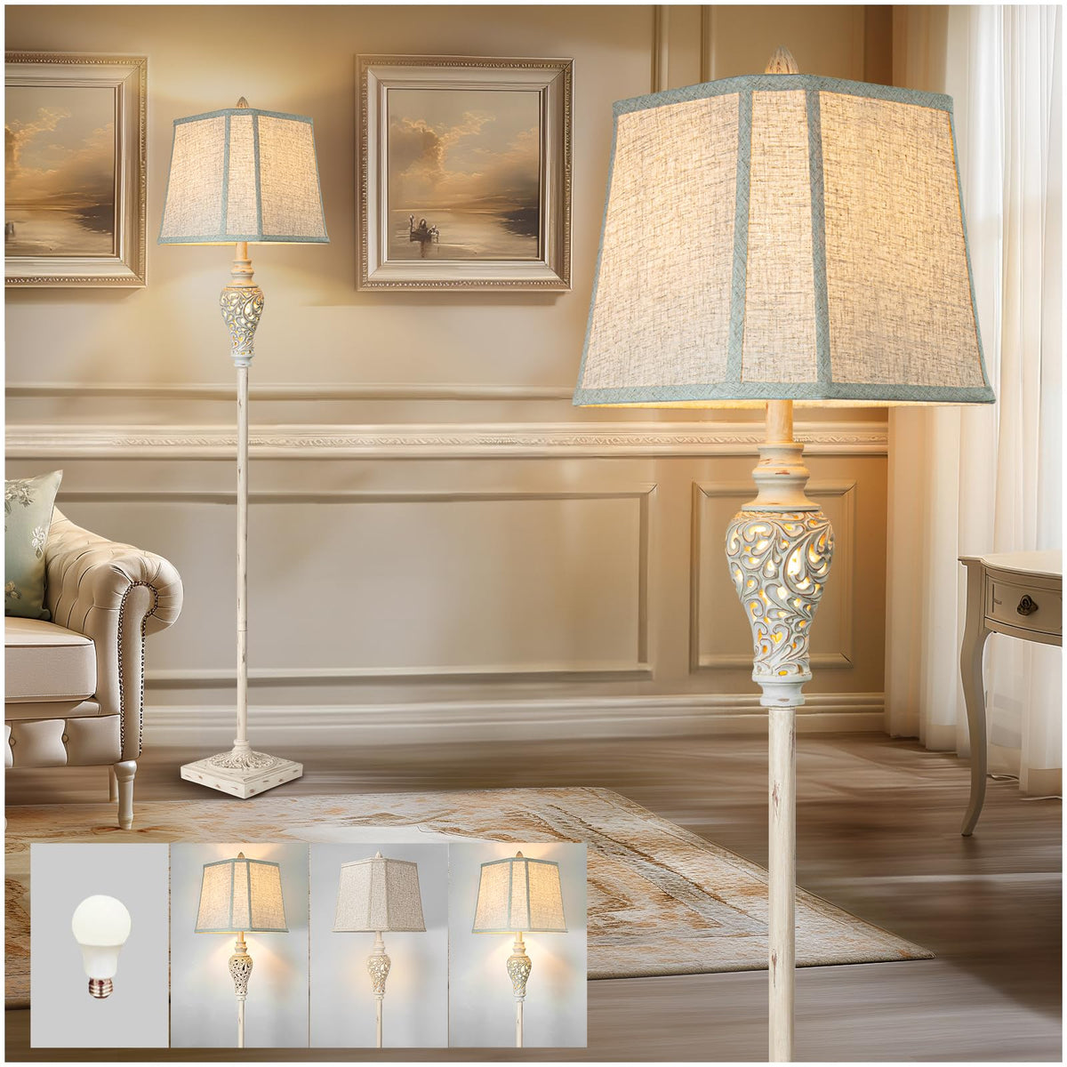 LuxSight Collection rustic floor lamp with carved body enhances living room ambiance