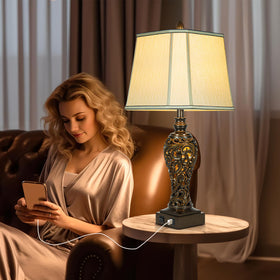 LuxSight Collection USB ports let you charge two devices on nightstand.