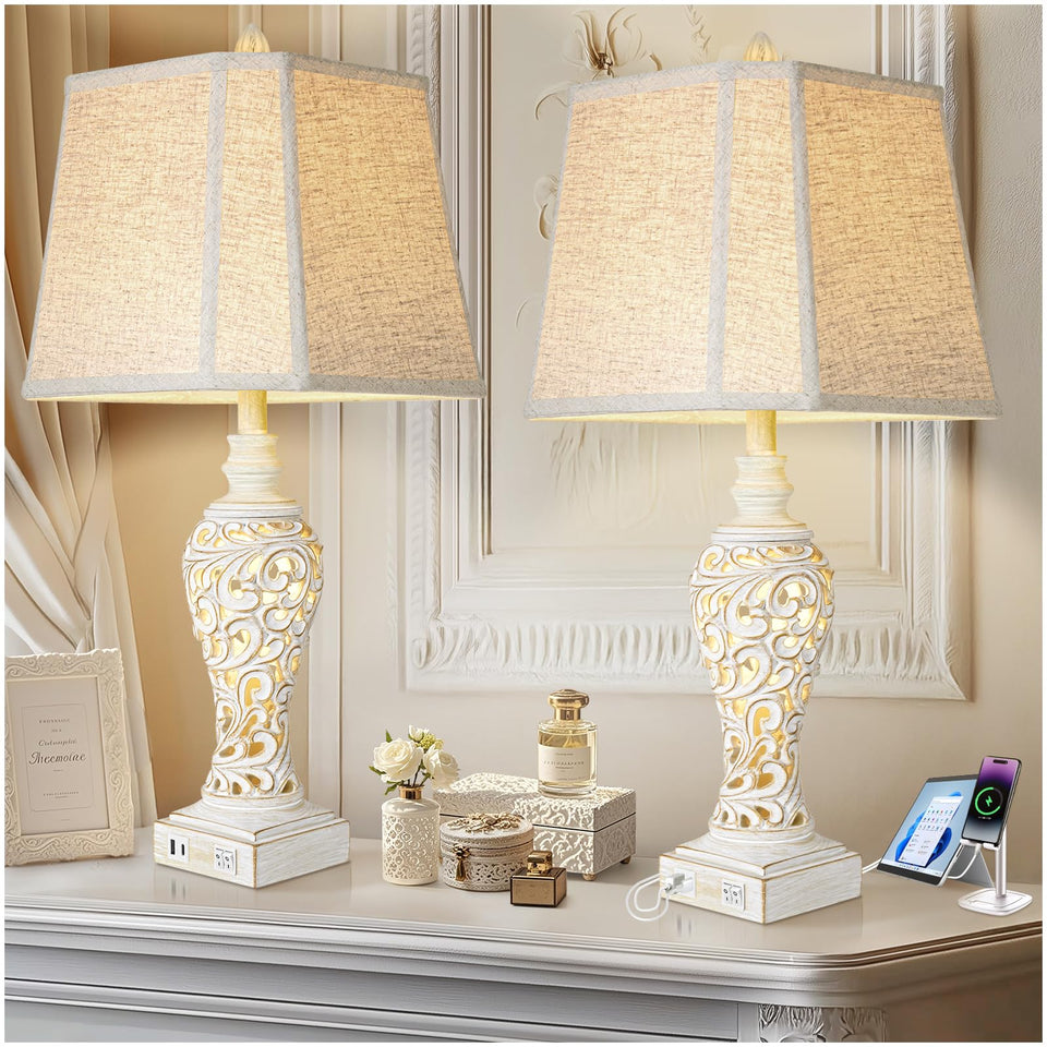 LuxSight Collection vintage lamps with base and shade offer compact bedside lighting.