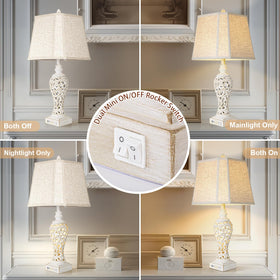 LuxSight Collection nightstand setup shows dual switches for main and night light.