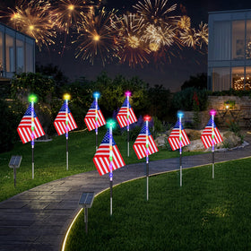 Luxspire fourth of july solar lights flag-pole illuminate pathways with festive charm