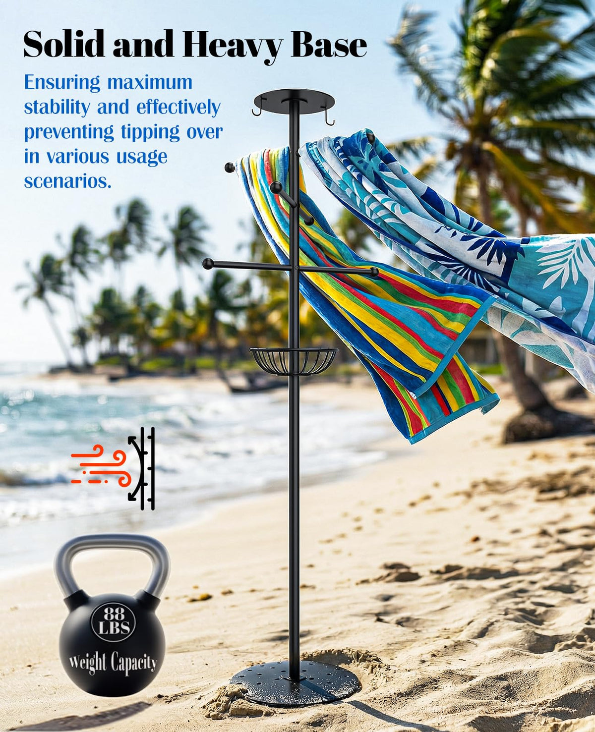 Luxspire towel rack keeps towels off the ground for clean drying.