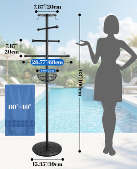 Luxspire pool towel rack top tray with hooks for small items.