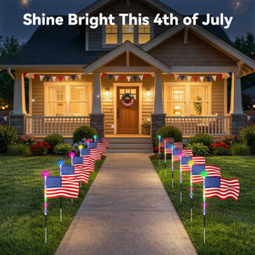 Luxspire red white blue solar lights flag—bright, reusable outdoor decor