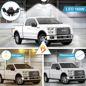 Luyata LED garage light with deformable panels enabling customizable lighting angles.