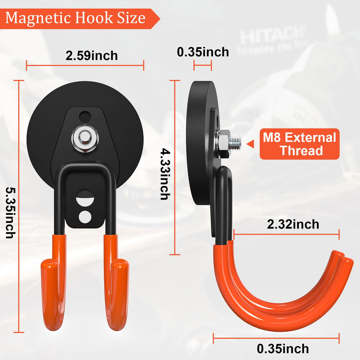 Lvoess orange base magnet hook close-up demonstrates durable base for heavy tools.
