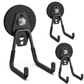 Lvoess heavy-duty magnetic hook on metal shelf secures tools.