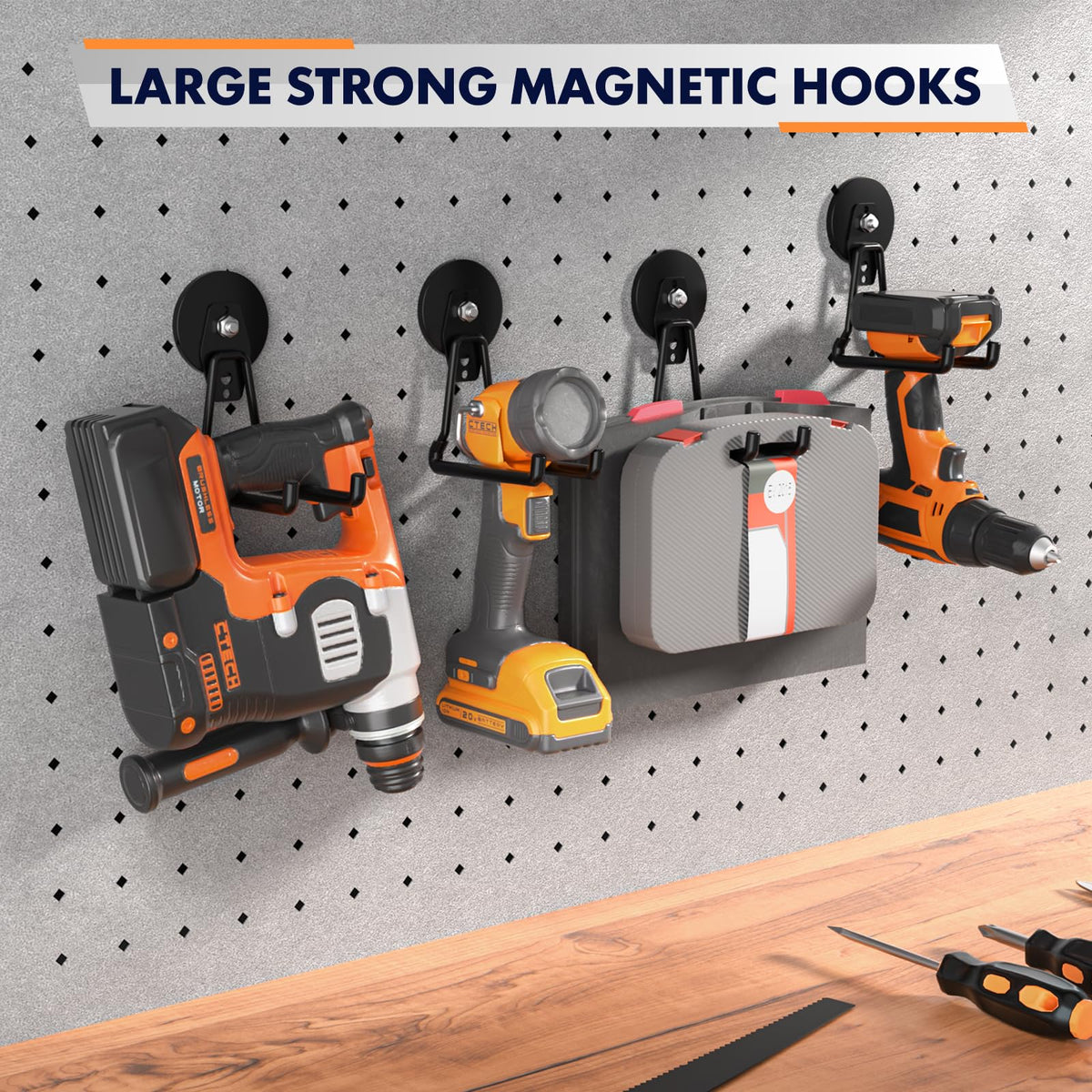 Lvoess protruding-design magnetic hook provides stable grip for bulky items.