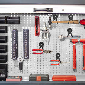 Lvoess pegboard magnetic hook organizes garage tools quickly.