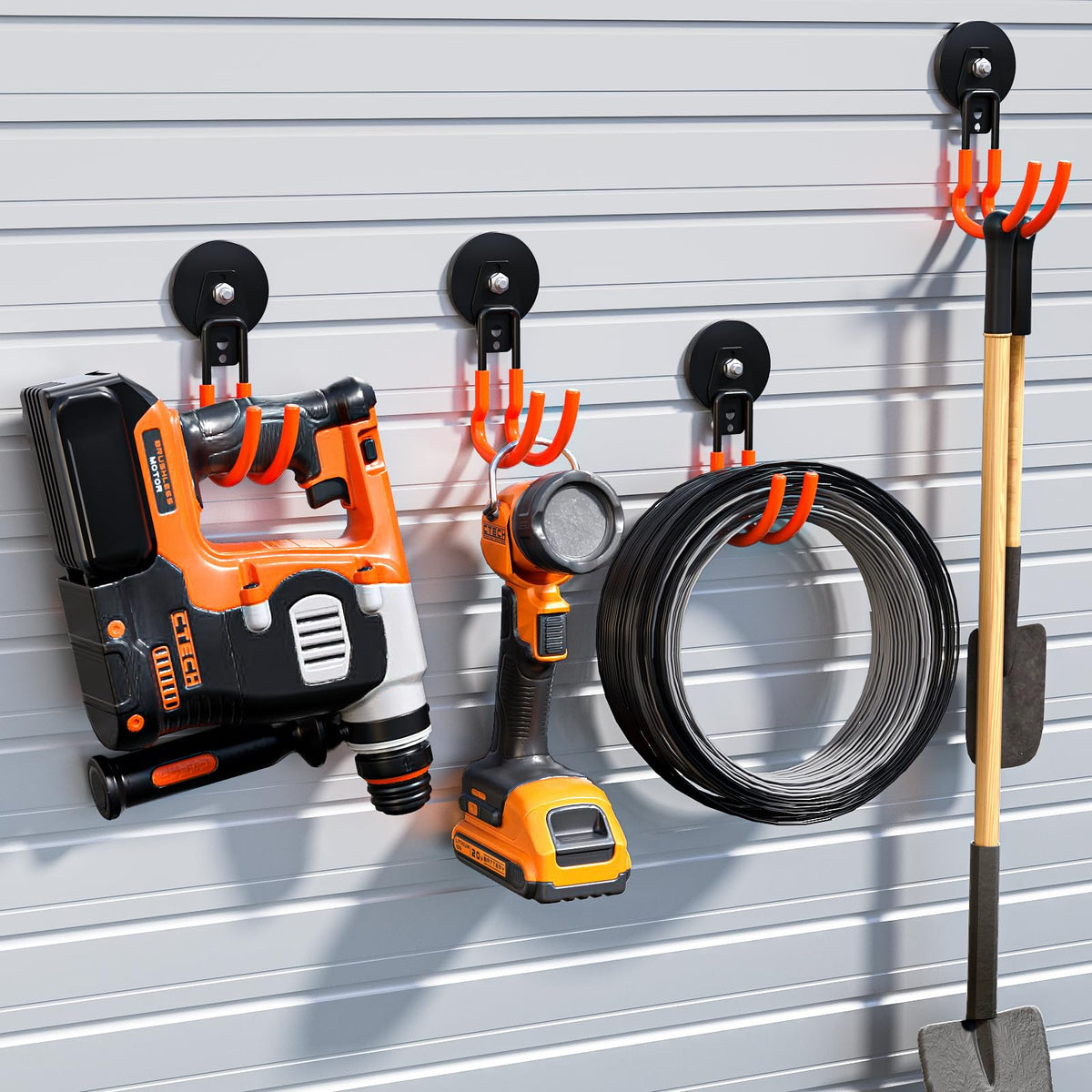 Lvoess pegboard setup with magnetic hooks for tool hanging and easy reach