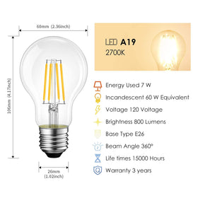 LVWIT A19 LED Filament Bulb delivers 800 lumens of soft, bright light.