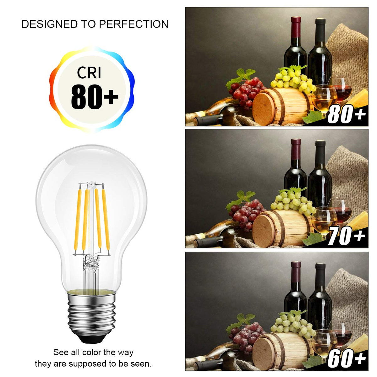 LVWIT A19 LED Filament Bulb saves energy by using 7W instead of 60W.