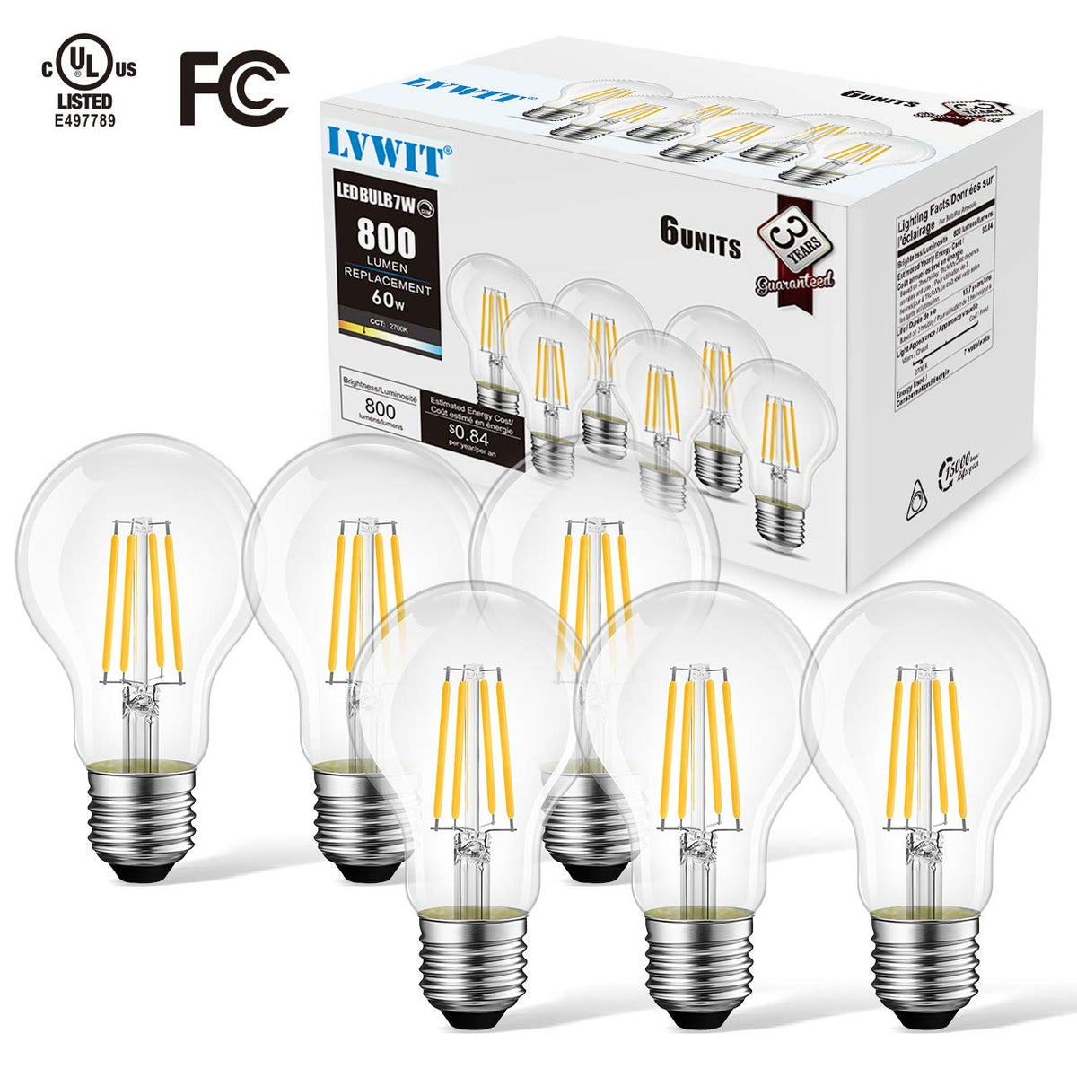 LVWIT A19 LED Filament Bulb ideal for homes, hotels, and offices.