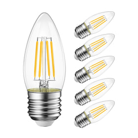LVWIT B11 LED bulb with E26 base emitting warm 2700K glow for chandeliers.