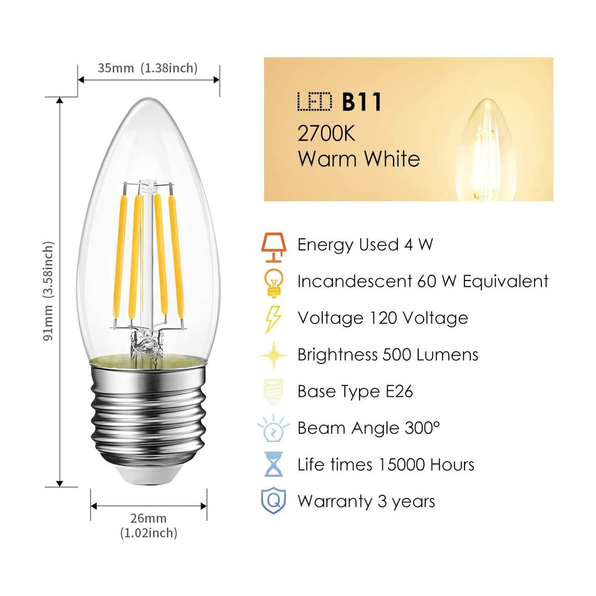 LVWIT B11 LED bulb saves energy with 4W consumption.
