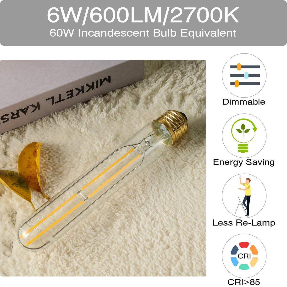 LVYE 7.3-inch tubular bulb ideal for chandeliers and pendant fixtures.