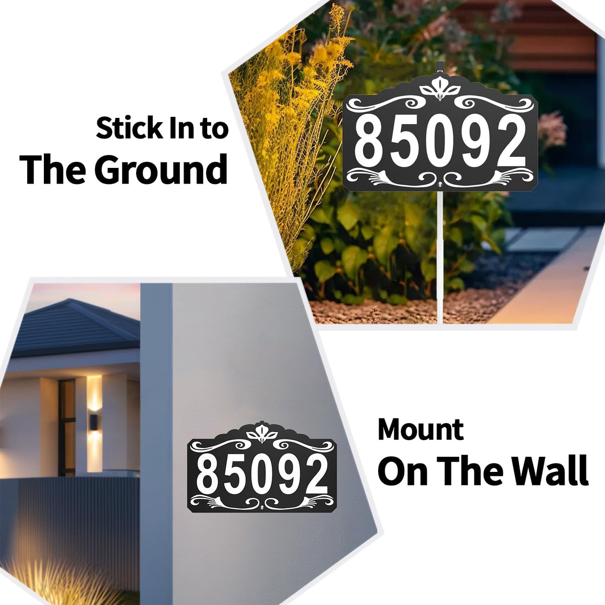 Lxnuinxl address sign ground stake installation demonstrates versatile placement.