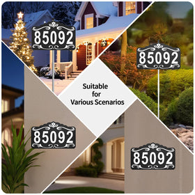 Lxnuinxl address sign installation options include wall mounting and stake.