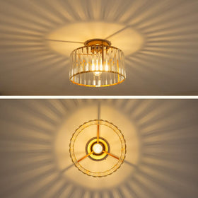 Lxybcce 1-light crystal ceiling fixture, gold metal frame for modern spaces.