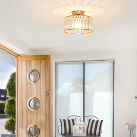 Lxybcce close-to-ceiling light, gold crystal accent for dining or stairs.