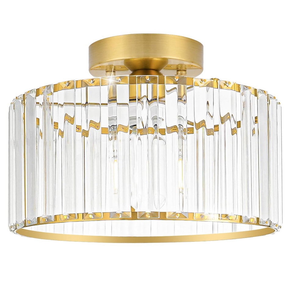 Lxybcce crystal ceiling light with gold semi-flush design brightens entryways.