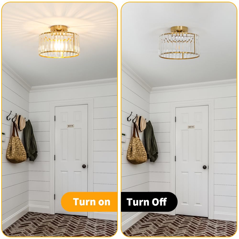 Lxybcce entryway crystal light, gold finish, adds refined glow.