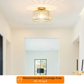 Lxybcce crystal ceiling fixture in gold finish elevates hallways with sparkle.
