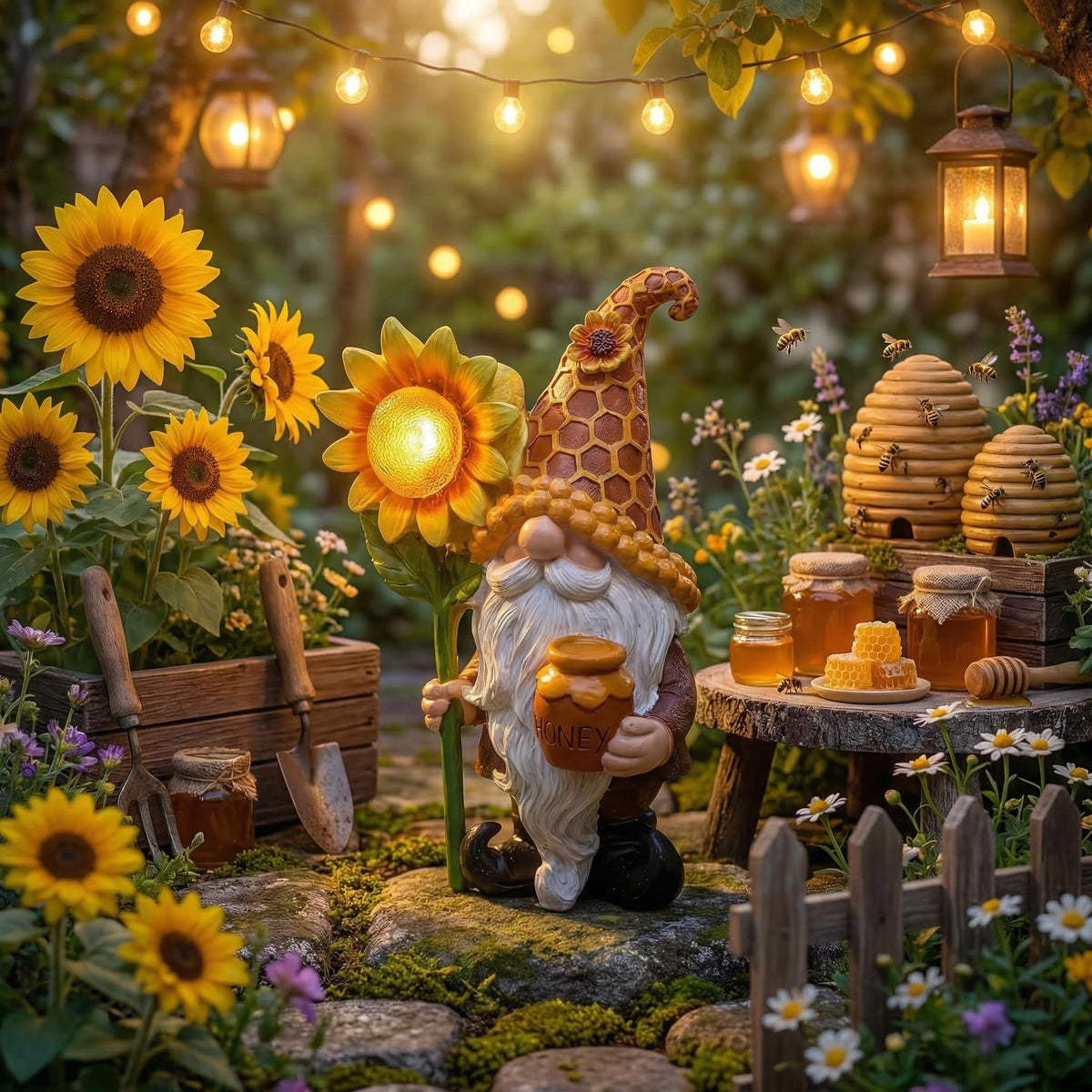 Lyeasw night-lit garden gnome creates inviting curb appeal.
