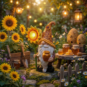 Lyeasw night-lit garden gnome creates inviting curb appeal.