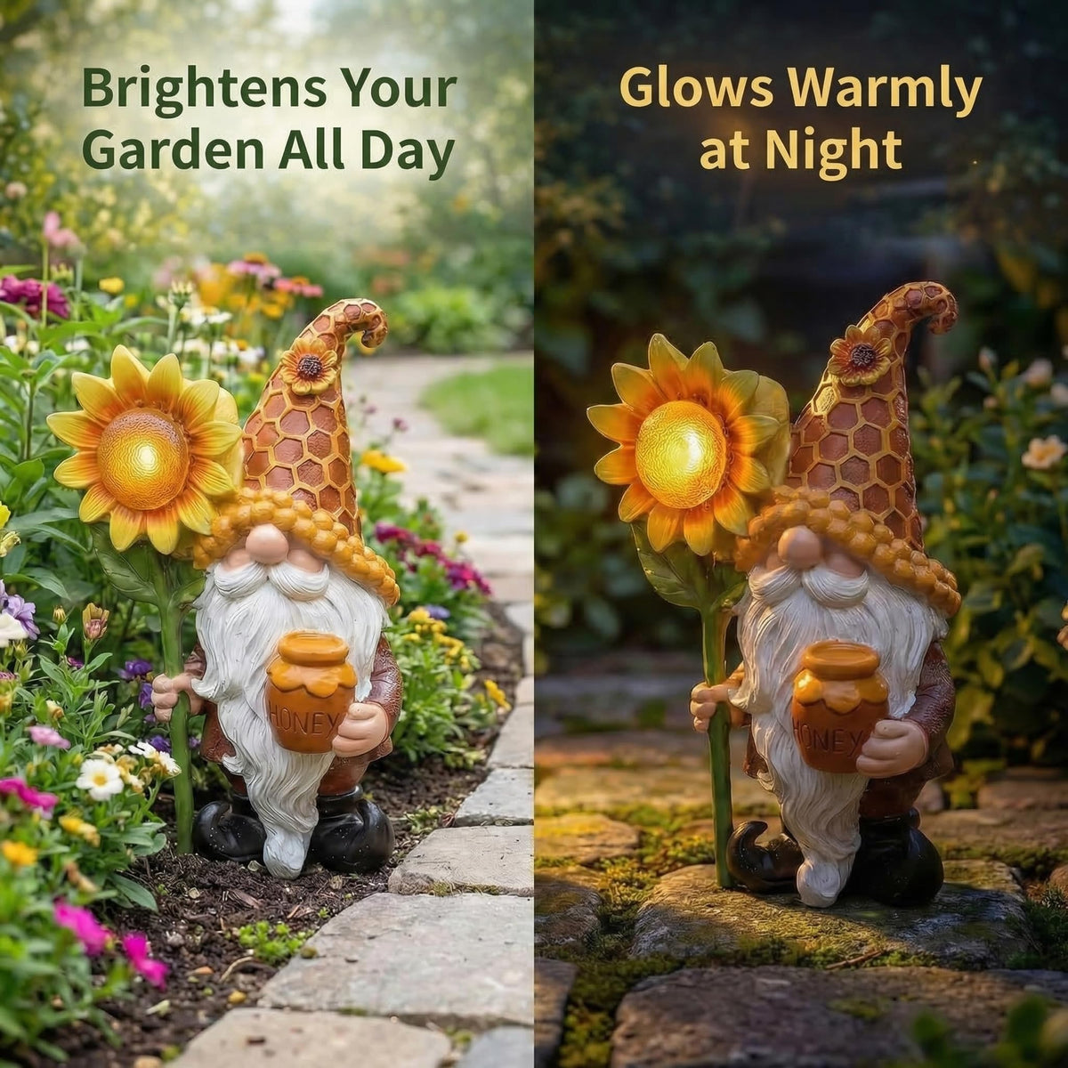 Lyeasw polystone gnome withstands weather for lasting outdoor charm.