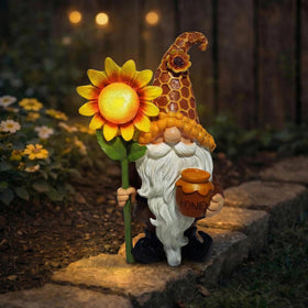 Lyeasw solar garden gnome with sunflower light for warm night glow.