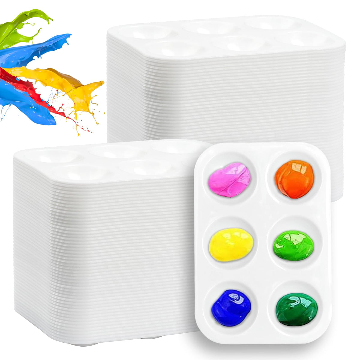 LYHLYA 100pcs paint tray palettes with 6 wells for organized color mixing in classrooms